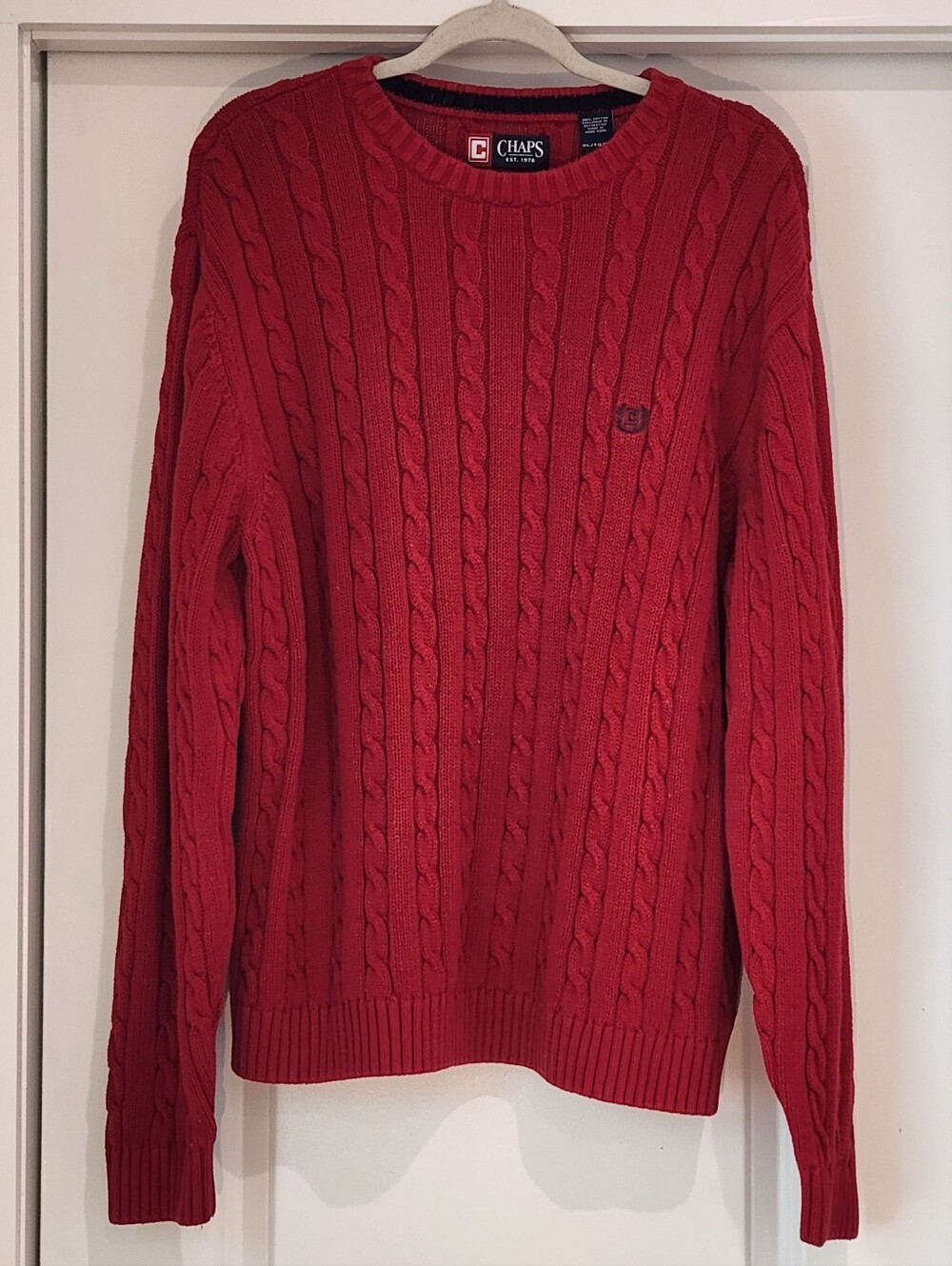 Chaps Men's Bright Red Cable Crewneck Sweater